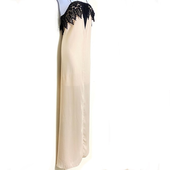 Aakaa CREAM & BLACK unadjustable spaghetti strap mini lined maxi dress size S - Picture 3 of 7
